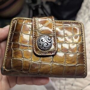 Vintage Brighton Croc Embossed Patent Leather Tri Fold Wallet 3" x 4"